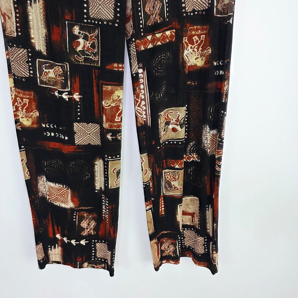 Chicos Travelers Pants Size 1 8 Medium Black Tribal African Safari Print Pull-On - Picture 8 of 14